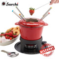 Alcohol stove enamel Cast Iron Cheese Fondue Set